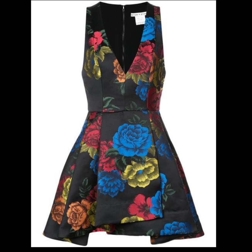 Alice and Olivia Tanner Floral V-Neck Dress